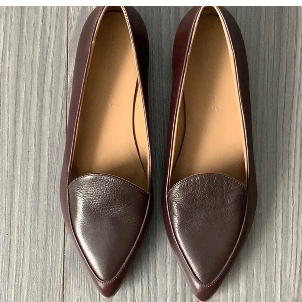 Everlane Pointed Leather Loafers in Dark Brown Burgundy